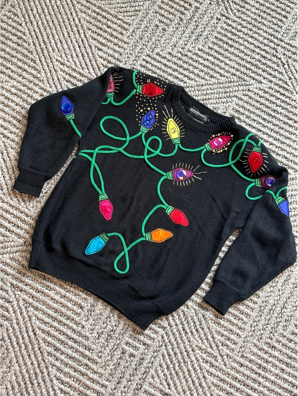 Vintage Spree International Black Christmas Light Sweater Size S
